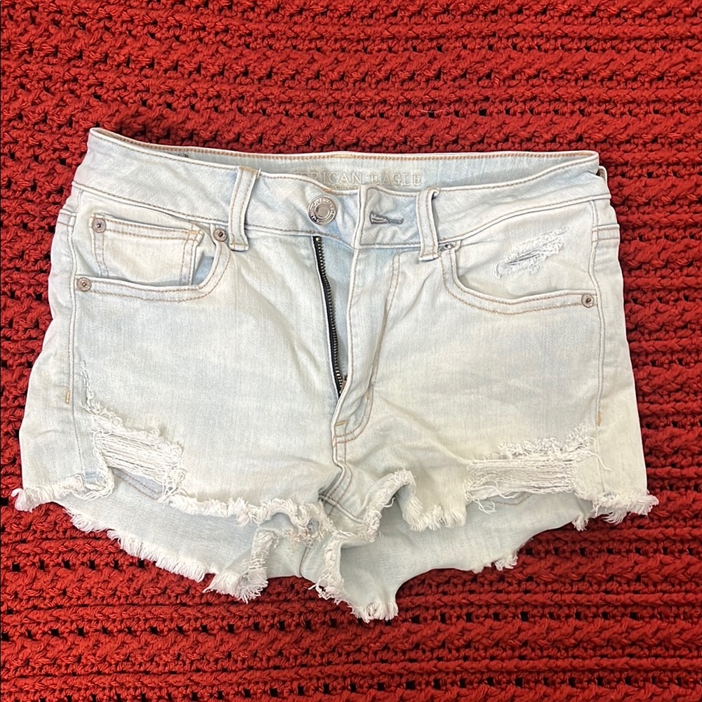 Light Blue Distressed Denim Shorts